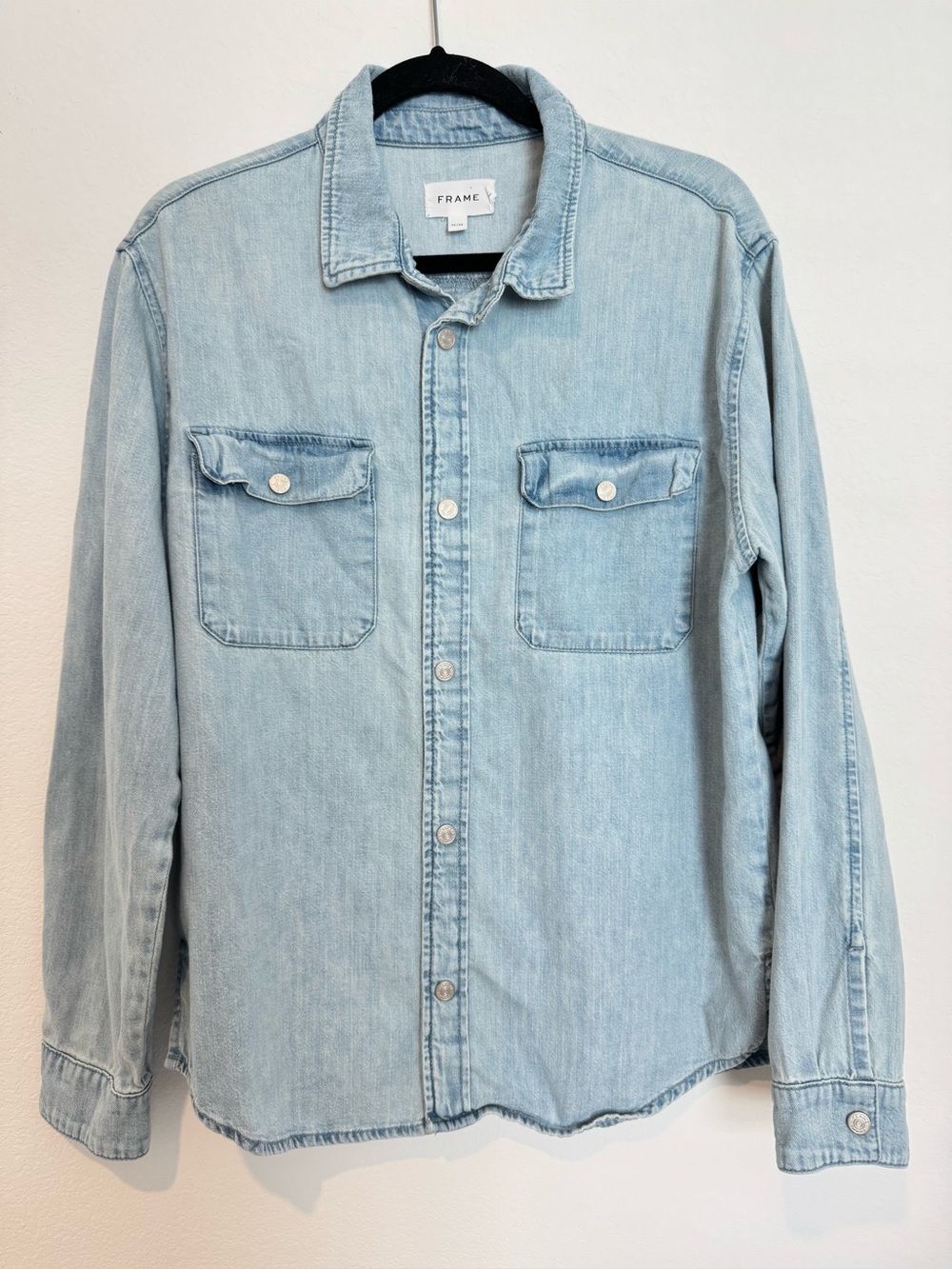 Frame Denim Snap Button Up Long Sleeve Jean Shirt